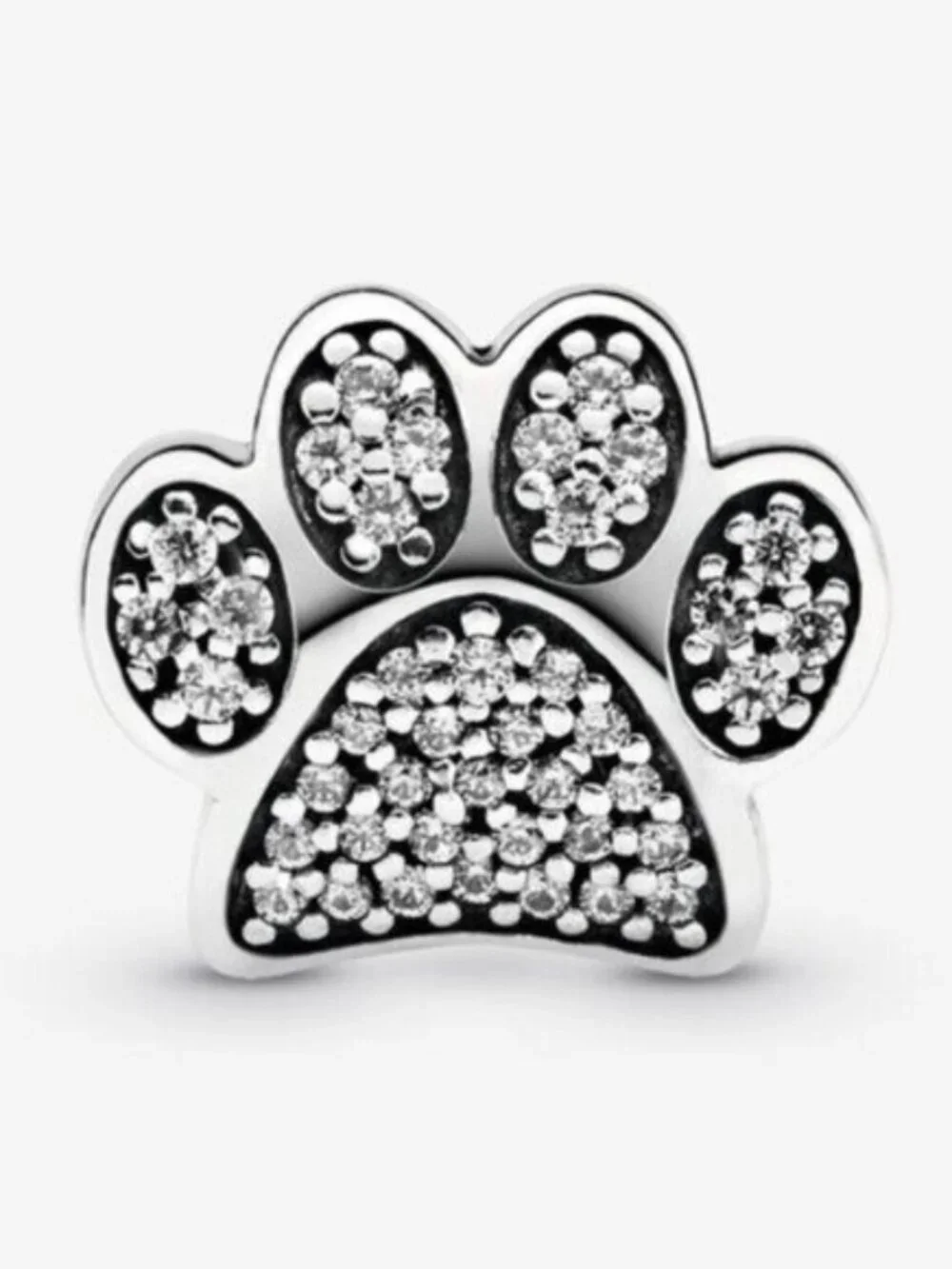 Pandora Silver Paw Charm with Clear Stones